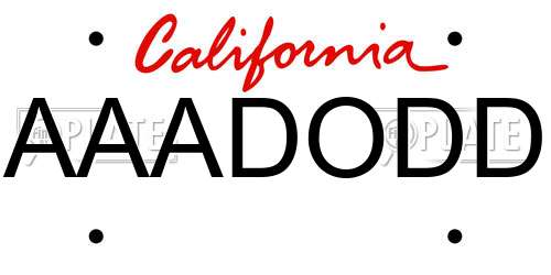 AAADODD California License Plate