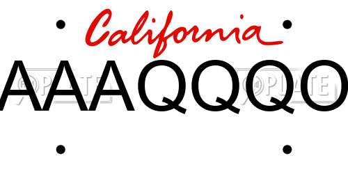 AAAQQQO California License Plate