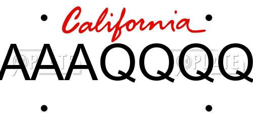 AAAQQQQ California License Plate