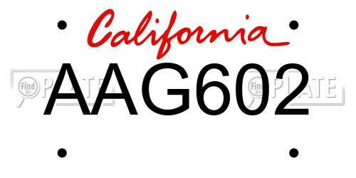AAG602 California License Plate