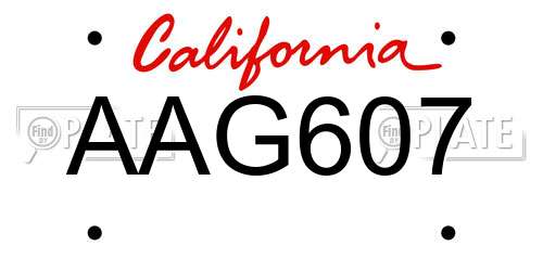 AAG607 California License Plate