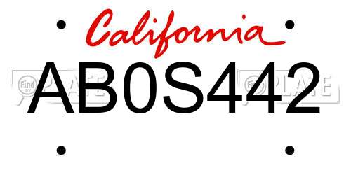 AB0S442 California License Plate
