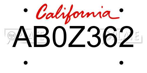 AB0Z362 California License Plate