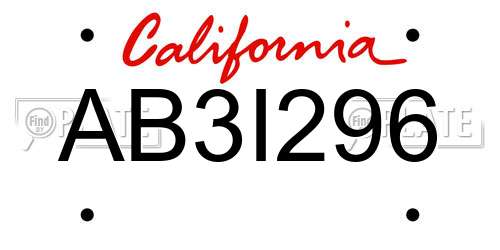 AB3I296 California License Plate