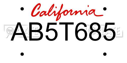 AB5T685 California License Plate