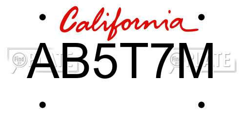 AB5T7M California License Plate