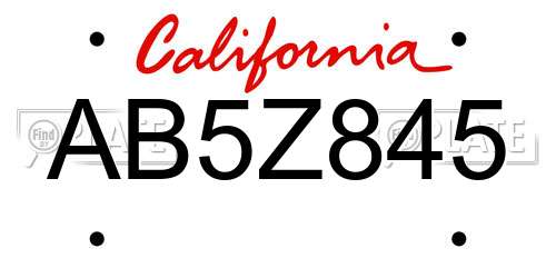 AB5Z845 California License Plate