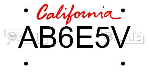 AB6E5V California License Plate