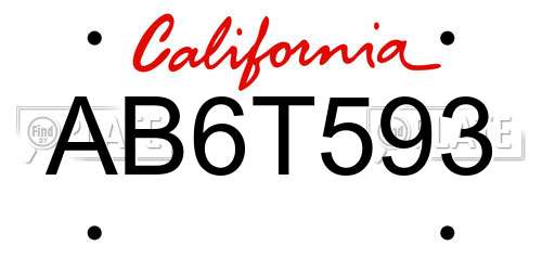 AB6T593 California License Plate