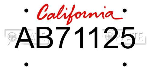 AB71125 California License Plate