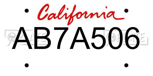 AB7A506 California License Plate