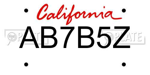 AB7B5Z California License Plate