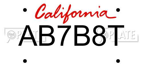 AB7B8T California License Plate