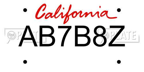 AB7B8Z California License Plate