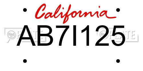 AB7I125 California License Plate