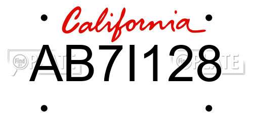 AB7I128 California License Plate