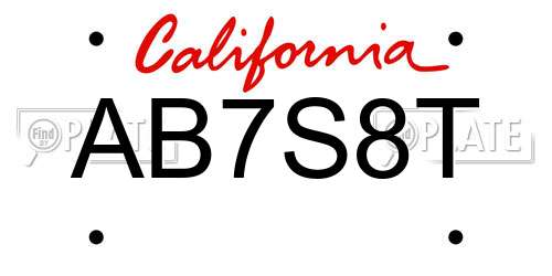 AB7S8T California License Plate