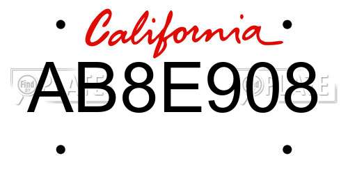 AB8E908 California License Plate