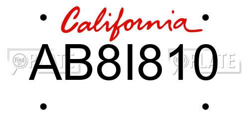 AB8I810 California License Plate