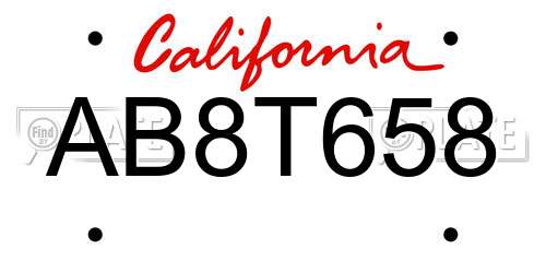 AB8T658 California License Plate