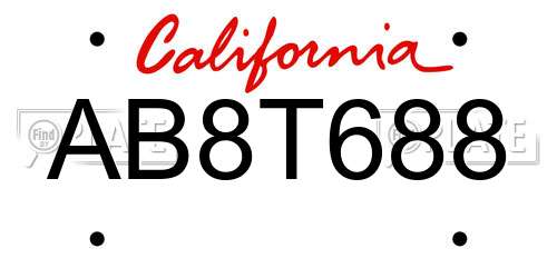 AB8T688 California License Plate
