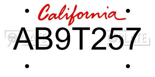 AB9T257 California License Plate