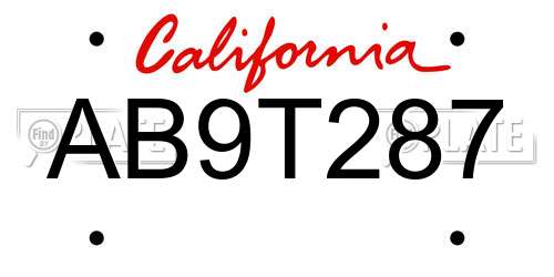 AB9T287 California License Plate