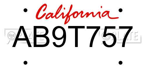 AB9T757 California License Plate