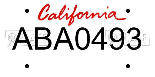 ABA0493 California License Plate