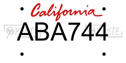 ABA744 California License Plate