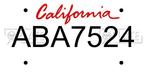 ABA7524 California License Plate