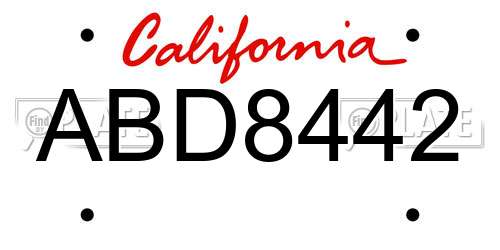 ABD8442 California License Plate