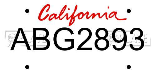 ABG2893 California License Plate