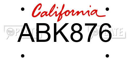 ABK876 California License Plate