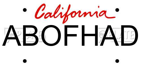 ABOFHAD California License Plate