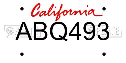 ABQ493 California License Plate