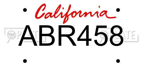 ABR458 California License Plate