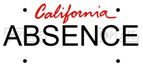ABSENCE California License Plate
