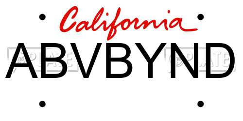 ABVBYND California License Plate