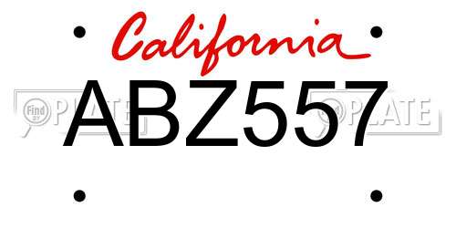 ABZ557 California License Plate