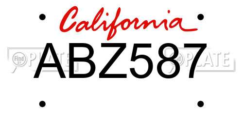 ABZ587 California License Plate