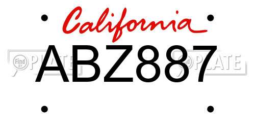 ABZ887 California License Plate