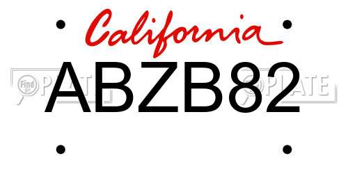 ABZB82 California License Plate