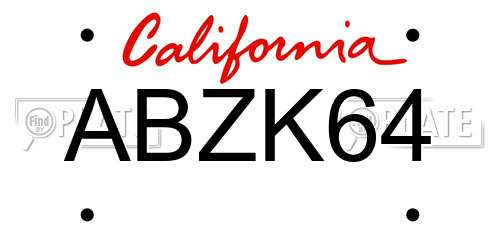 ABZK64 California License Plate