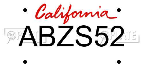 ABZS52 California License Plate