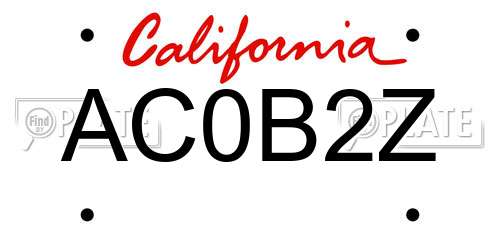 AC0B2Z California License Plate