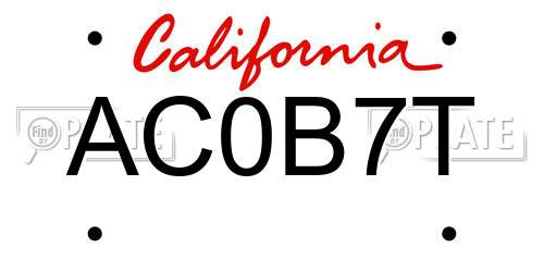 AC0B7T California License Plate
