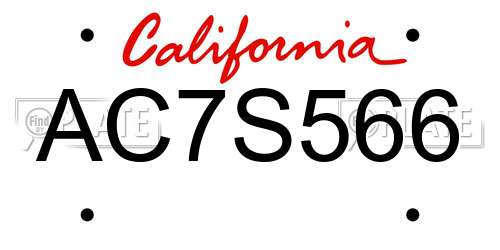 AC7S566 California License Plate