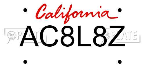 AC8L8Z California License Plate