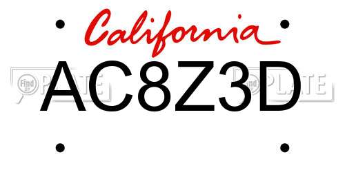 AC8Z3D California License Plate